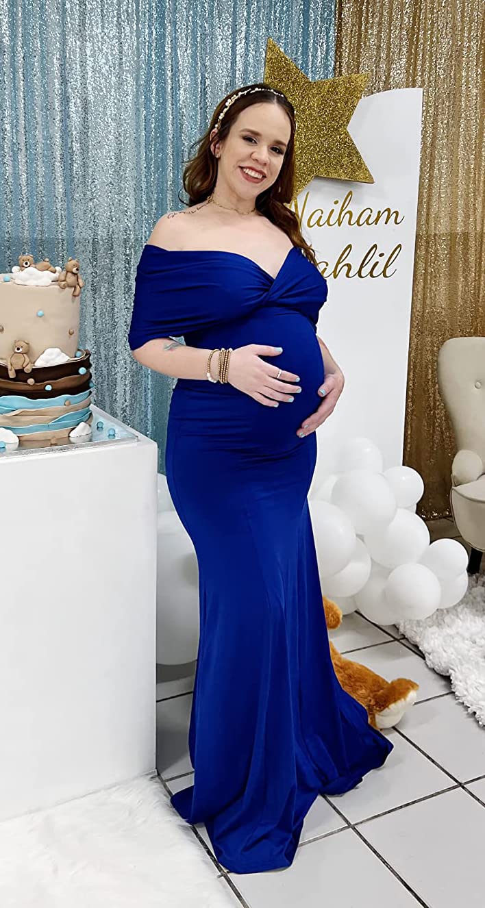 GOBLES Women Sexy V Neck Off The Shoulder Evening Gown Fishtail Maxi Dress (L, Royal Blue) - Image 5